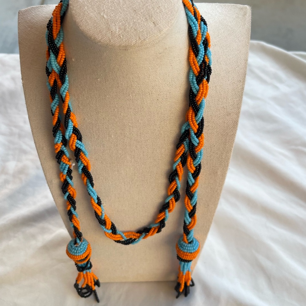 Native American Statement Beaded Necklace Tassle … - image 1